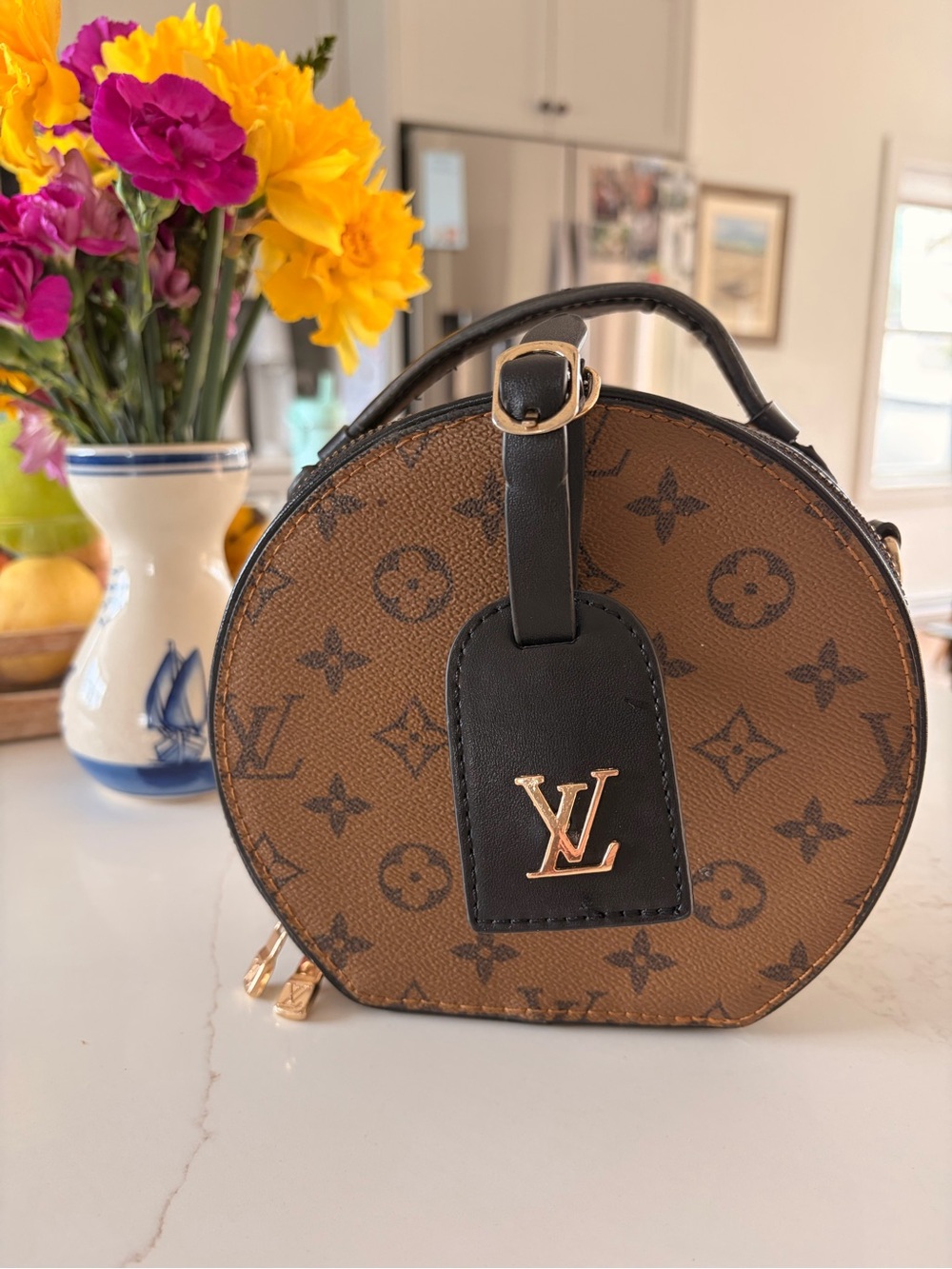 Louis Vuitton Brown Monogram Round Mini; Black Trim & Gold Hardware